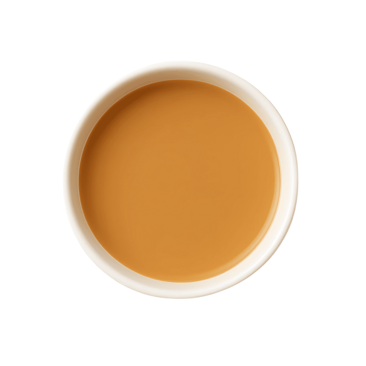 Premium Assam milk tea in white cup, top view